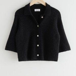 & Other Stories Cropped Wool Alpaca Blend Cardigan in Black